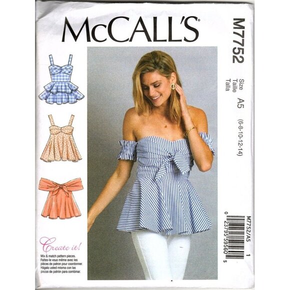 McCall's M7752 Missess 6 to 14 Peplum Tops Uncut Sewing Pattern - Picture 1 of 2